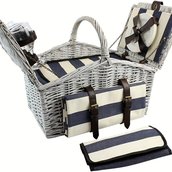 Camping Wicker Storage Basket With Insulated Bag