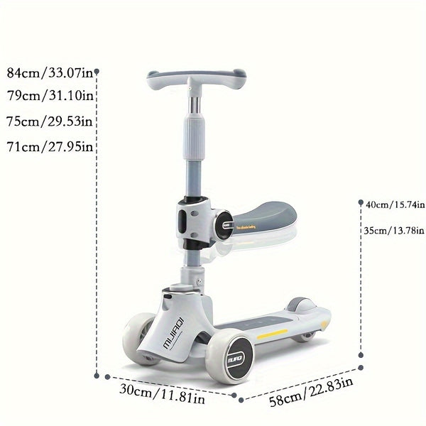 Kids Scooter With Foldable/Detachable Seat - 4 Height Adjustable 3 Wheels Toddler Scooter For Boys & Girls