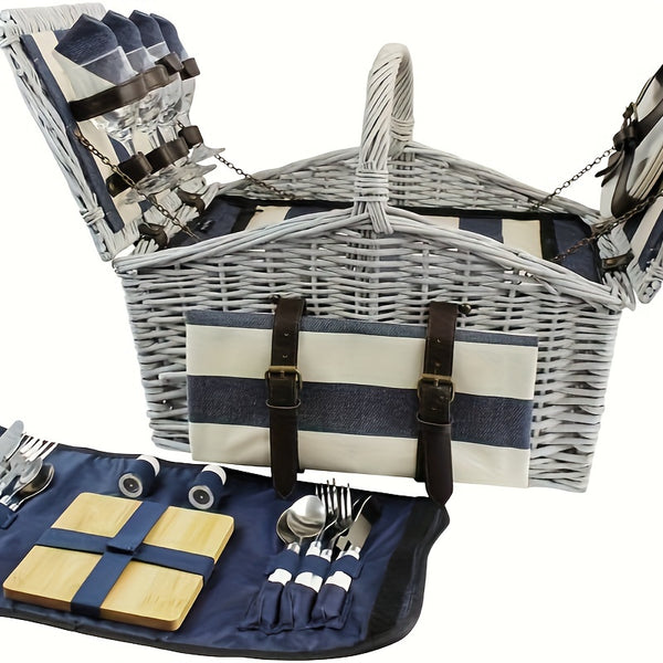 Camping Wicker Storage Basket With Insulated Bag
