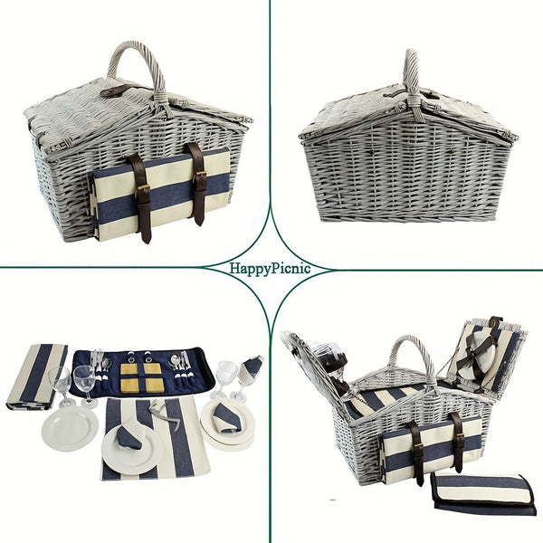 Camping Wicker Storage Basket With Insulated Bag