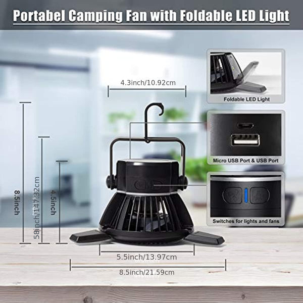 Solar Camping Fan With LED Lantern