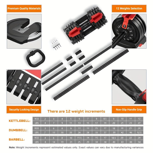 Adjustable Dumbbells Barbell Kettlebell Sets